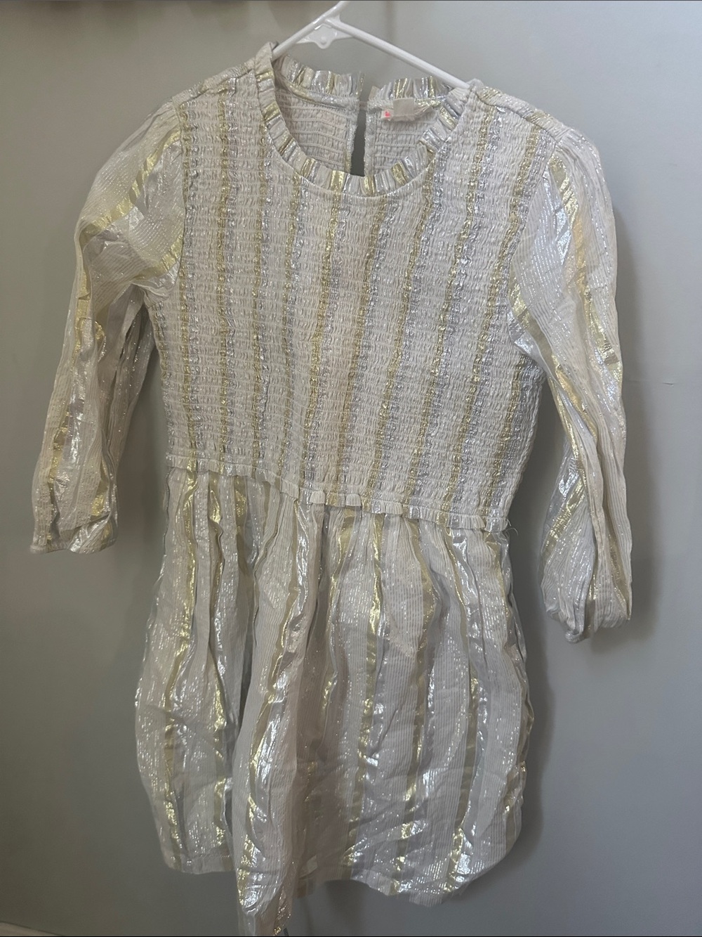 Crewcuts Ivory Dress with Gold Metallic Stripes